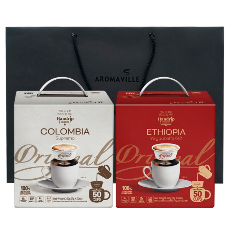 핸드립 콜롬비아+에티오피아 드립백 커피 50입X2박스(쇼핑백포함)